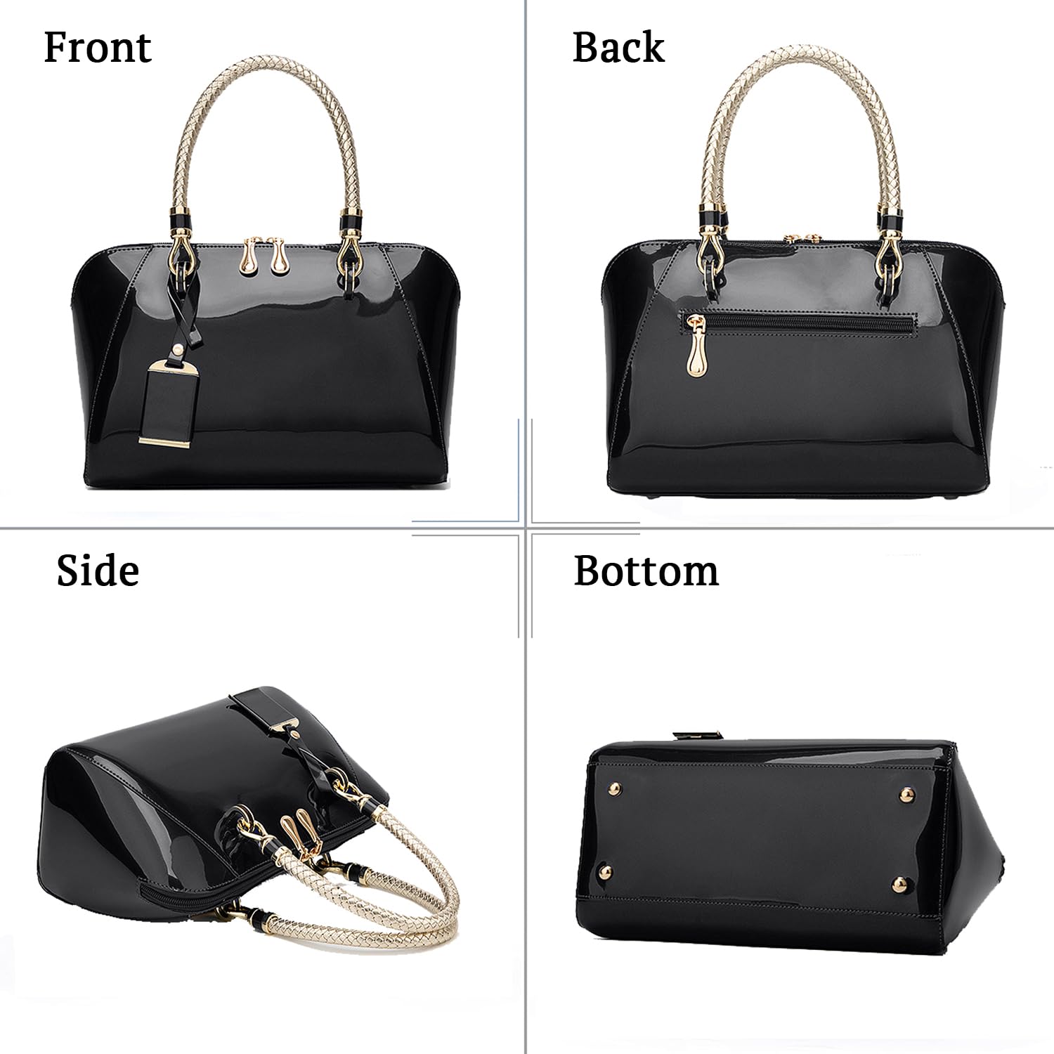SYGA Gloosy versatile patent leather Women's bags, texture and personality, portable Handbag, Crossbody bag(BLACK)