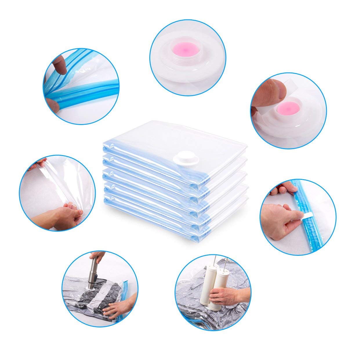SYGA 6 Pieces Space Saver Vacuum Bag for Cloth Storage Bags (40x60cm,50x70cm,60x80cm,Ele_Pump)