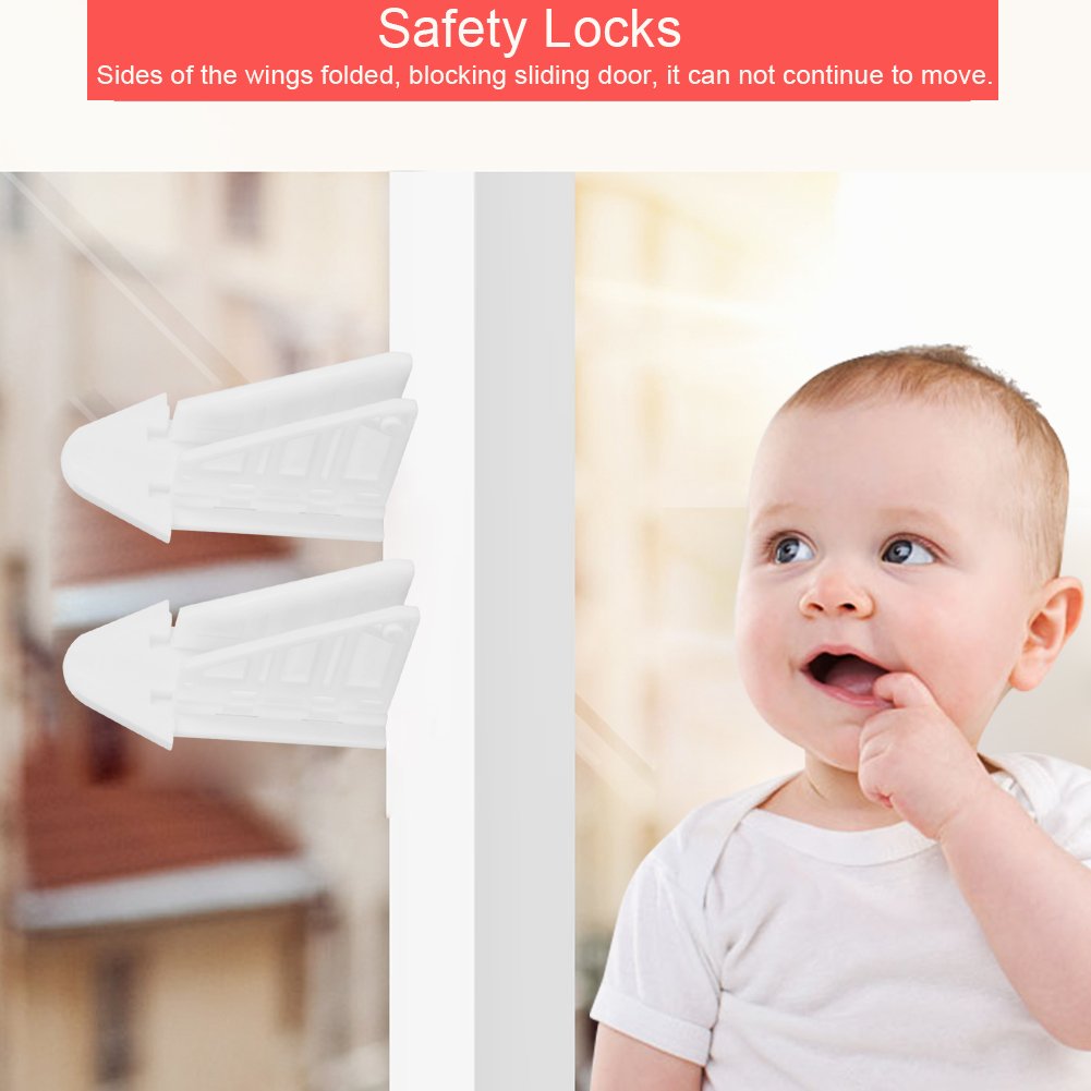 SYGA Sliding Door Lock for Child Safety for Closet Door & Window Locks (2 Pack, White)