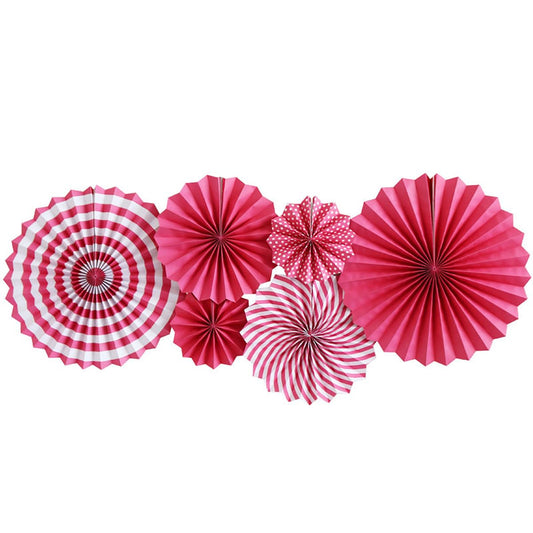 SYGA 6 Pieces of Paper Flower Fan Decoration Background Wall DIY Paper Fan Flower Ball Set(Rose Red)