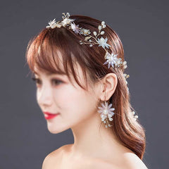 SYGA Bridal Hairband Earring Set Flower Pearl Hair Accessories For Women, Girls, and Kids Earring Dress Accessories For Wedding, Dance, Party, Events, Functions, Reception, Anniversary, Birthday