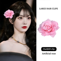 SYGA 2pcs Rose Flower Hair Clip Women Flower Brooch Pins Hair Barrette Artifical Hair Flower Accessories for Lady Girl Party Beach Wedding Bridal - Darkk Pink