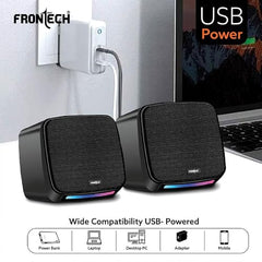 FRONTECH 2.0 USB Powered Multimedia Speakers with RGB Lights, 2 x 3W Drivers (5.2 cm), AUX Connectivity, for Laptop, PC, Mobile, 1 Year Warranty (SPK-0007, Black)