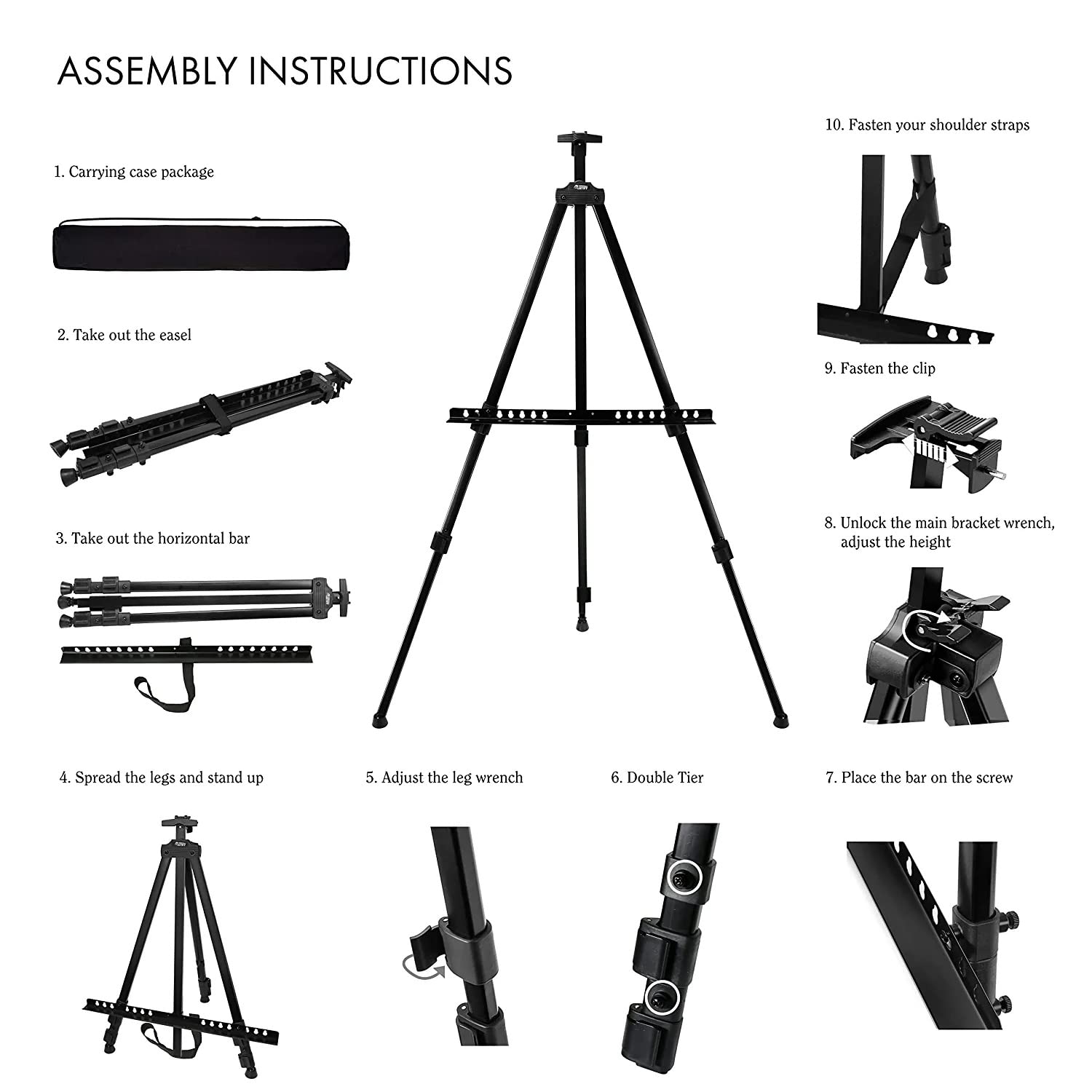 SYGA Adjustable Aluminium Artist Display Easel Stand with Black Carry Case