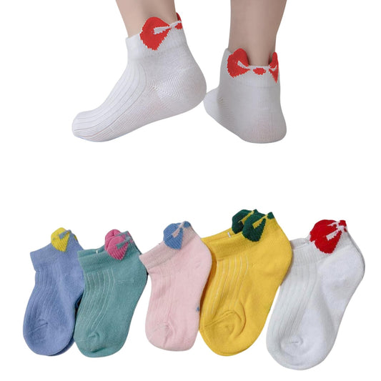 MOMISY 5 Pairs Baby Girl Boys Tube Socks Toddlers Infant Solid Color Boat Spring and Autumn Socks Stretch Baby Sock - Multicolor (IN, Age, 1 Year, 3 Years, Bow)