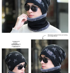 MOMISY Unisex Woolen Beanie Cap Plus Muffler Scarf Set for Men Women (Black)