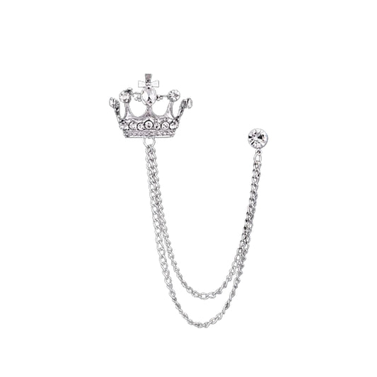 SYGA Men's & Women Suit Shirt Stud Lapel Pin Chain Tassel Brooch Pin with Crystal Chain(Silver Crown)