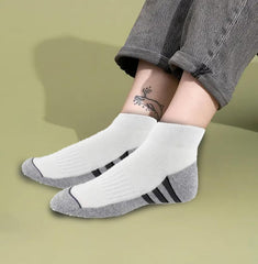 MOMISY Men's Premium Cotton Cushion Ankle length Socks, (Multicolor) Pack of 5 (Free Size) (3 Stripes)