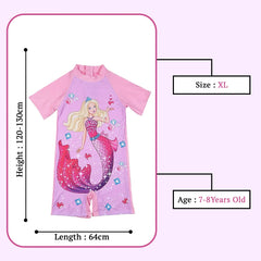 SYGA Children's Swimsuit Short Sleeve Barbie Mermaid-XL Size Perfect for Kids Age 7-8 Years Old (Purple)