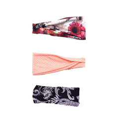 MOMISY 3Pcs Headbands for Women Yoga Running Sports Workout Hiking Hairband Elastic Non Slip Sweat for Girls- Black Peach Red Flower