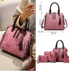 MOMISY Set of 4 Pieces Leather Finish PU Material Ladies Hand Bag, Clutch and Wallet for travel office Party for women (Pink)