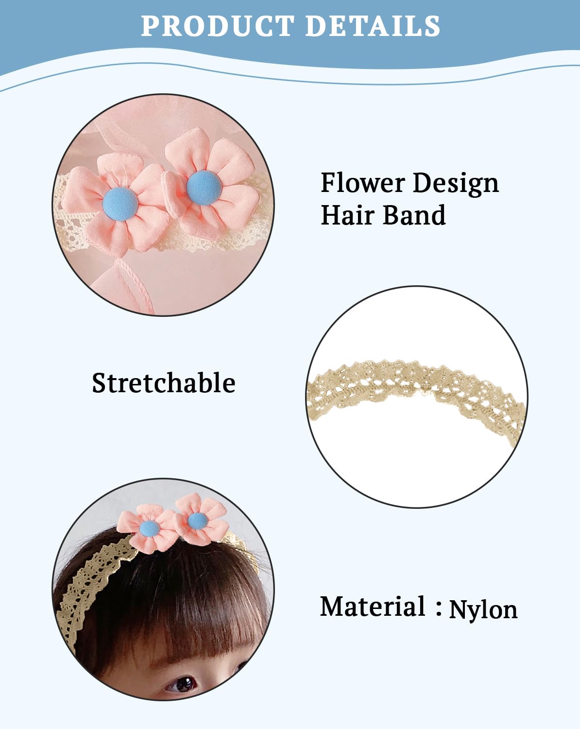 SYGA 3 Pcs Baby Girl Headband Soft Flower Bow Strechable Hairband Suitable For Newborns, Infants, Toddlers and Kids 0-3 Years(Color - 1042)