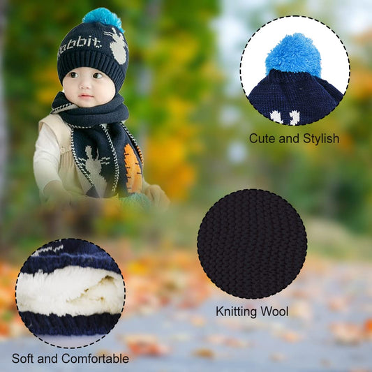 SYGA Baby Winter Cute Hats and Scarf Set, Knit Warm Hat Beanie Cap 1-3 Years - Grey