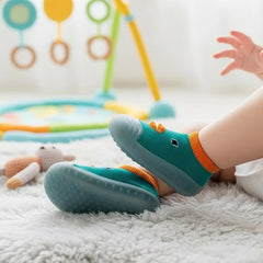 MOMISY Baby Anti-Skid Shoe Socks, Rubber Sole, Unisex, Low Top, Indoor Casual Wear, 3 Pairs (IN, Age, 12 Months, 18 Months, Green)