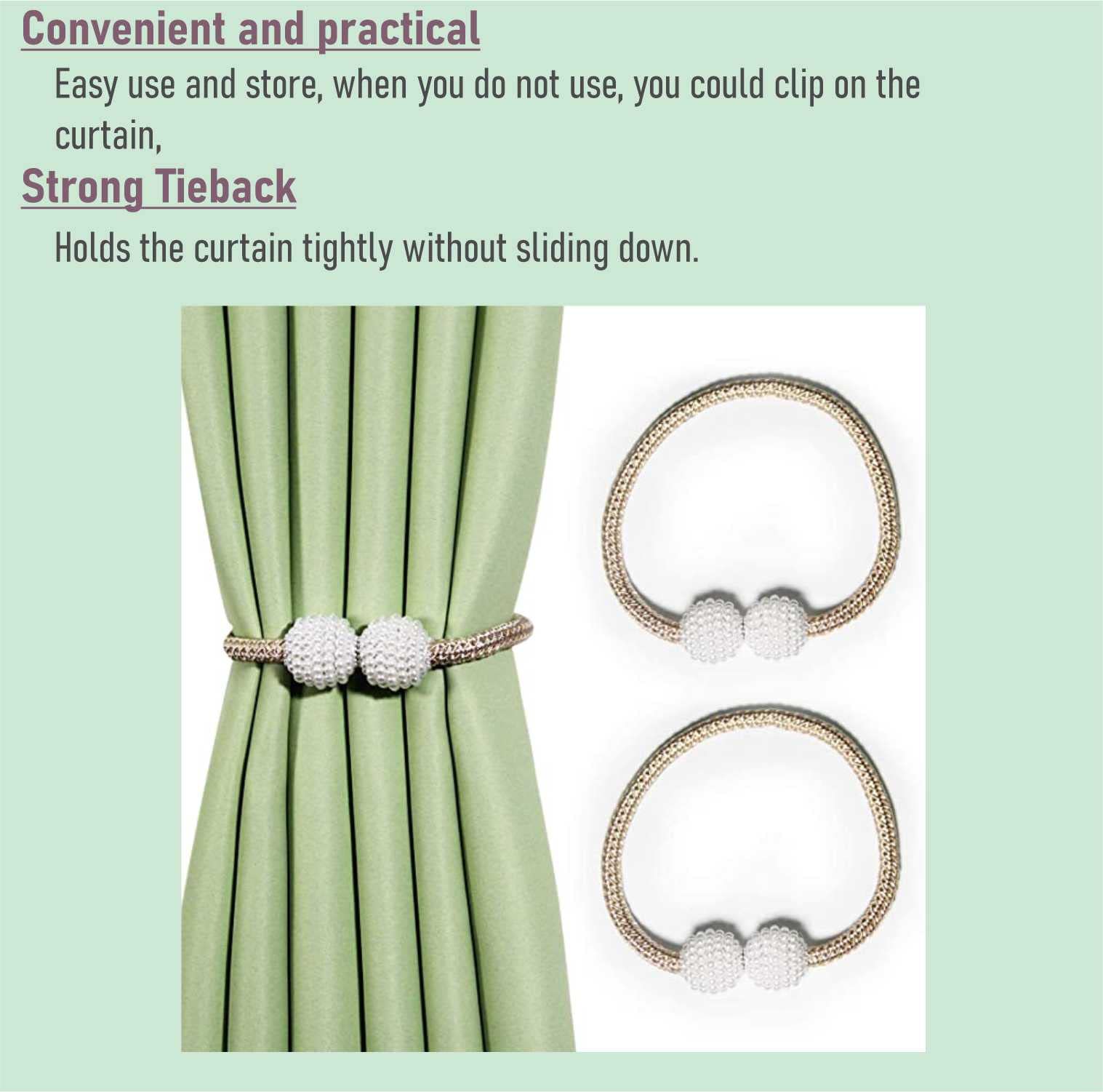 Syga 2Pcs Curtain Tiebacks 46cm Curtain Clip Rope Holdbacks Classy Decorative Pearl Holder Buckles for Home Hotel Window Draperies Rope Ties Office Living Bedroom Decoration- Pack of 2, Beige