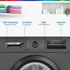Bosch 7 kg 5 Star Fully-Automatic Front Loading Washing Machine (WAJ24209IN, Black, AI active water plus, In-Built Heater, BLDC Inverter motor, Steam)