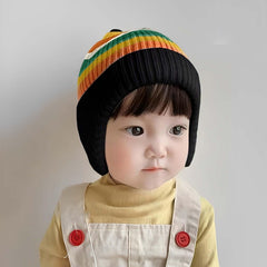 MOMISY Baby Beanie Winter Hat, Rainbow Warm Toddlers Beanies for Kids Boys & Girls Woolen Knitted Cap (6 Months - 2 Years) (Black)