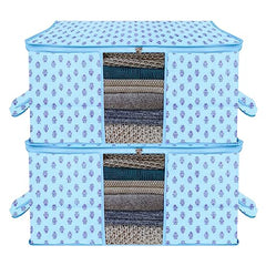 Kuber Industries Non-Woven Underbed Storage Bag|Clothes Storage Organizer|Blanket Cover With Clear Window|Zipper Closure&Handle Cloth Organizer|Plain White Border|Large|Pack Of 6|Royal Blue,32Cm,48Cm