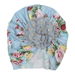 SYGA Baby Turban Hat, Toddler Beanie Cap Infant Hat 6 Month-4 Years Cotton Floral Baby Cap Headwear Unisex with Big Flower Soft Cute Hat, Grey Floral