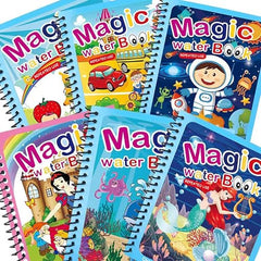 GLUN® Pack of 12 Children's Cartoon Water Magic Painting Book with Water-Based Marker, Different Magical Scenes