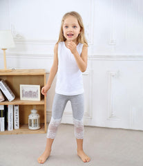 SYGA Girls Capri Leggings Modal Lace Cropped Pants for Your Little Princess Suitable for Age 3-4 Years Old(White)