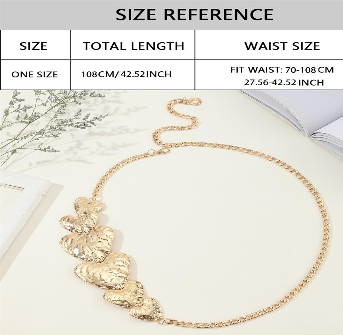 SYGA Women's Love Hammer Pattern Basic Waist Chain Belt Festival Dress Decorative Girdle Metal Waist Chain(Gold)