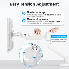 Monitor Arm for 13-32 inch Screens, Monitor Desk Mount, Adjustable Height, VESA Mount with Clamp & Grommet Bases, Freelift White