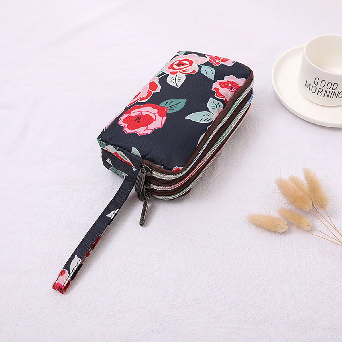 SYGA Women's Clutch Canvas Art Three-Layer Long Wallet Women's Handbag Large Capacity Key Coin Purse Casual Mobile Phone Bag