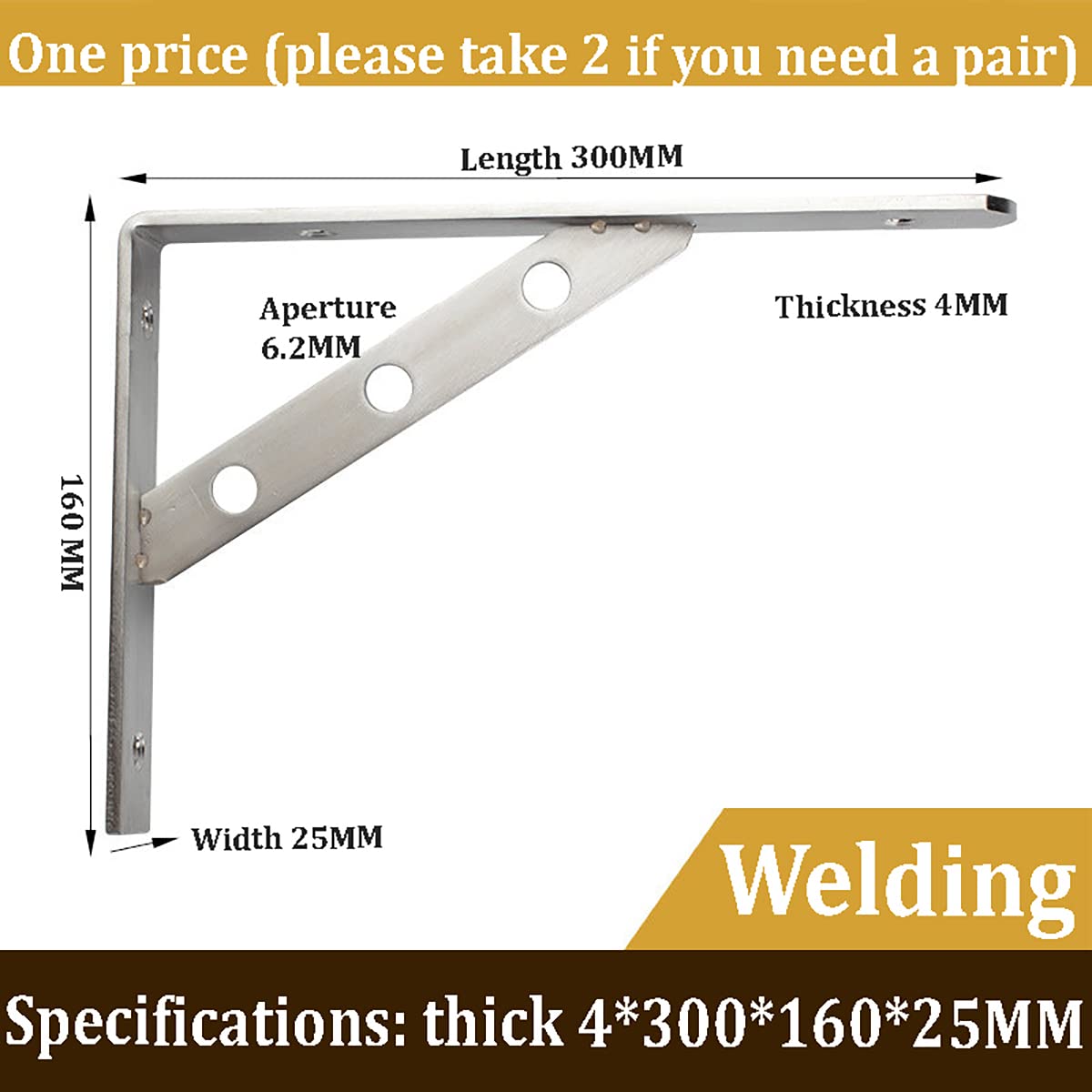 SYGA Stainless Steel Solid Thickened Triangular Bracket Wall-Mounted Rack Partition Support Layer Plate Support Bracket(4MM-300MM-LONG)