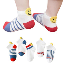 MOMISY 5 Pairs Tube Socks for children Toddlers Infant Baby Girl Boys (SmileyStriped, 3 Year to 5 Year)