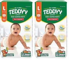 TEDDYY Easy Baby M Size Diaper Tape Style |126 Count (Medium) | 6-11 kgs (Pack of 2) | Quick Absorbency | Extra Super Soft | Anti - Bacterial | Wetness Indicator with Adjustable Grip Tapes