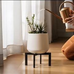 STANSY Adjustable Wooden Plant Stand, Modern Cross Base Design, Black Finish, Heavy Duty Flower Pot Holder for Indoor Plants, Living Room, Balcony & Home Decor