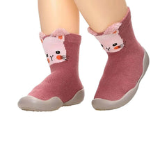 MOMISY Baby Socks Animal Themed, Funny Cartoon Printed Cotton Socks with Shoes - Soft, Non-Slip, and Comfortable Size 18-24M(PinkCat-24-25)