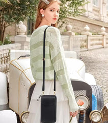 SYGA Women Phone Bag Ladies Wallet PU Leather Cell Phone Purse Mini Shoulder Bag with Strap Card Slots (Black, Forever Lovely)