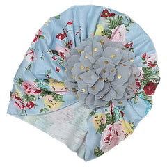 SYGA Baby Turban Hat, Toddler Beanie Cap Infant Hat 6 Month-4 Years Cotton Floral Baby Cap Headwear Unisex with Big Flower Soft Cute Hat, Grey Floral