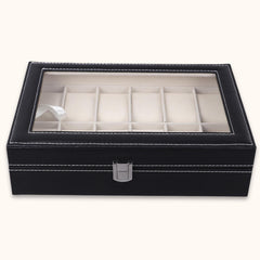 SYGA Watch Box for 12 Watches | Watch Case | Watch Holder | Watch Organizer Designer/Black_ Pu Leather