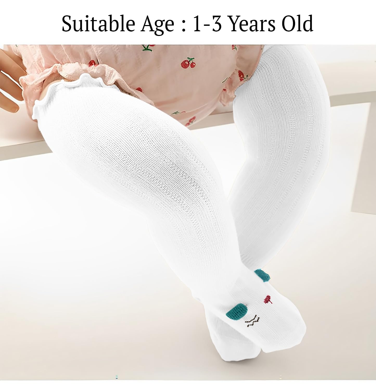 SYGA Baby Long Socks Cotton, Over the Knee, No Tightness, High-Top, Cute Design - M Size, Suitable for 6-12 Months (White)