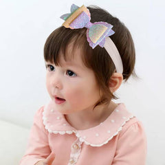 SYGA 3 Pcs Baby Girl Headband Soft Flower Bow Strechable Hairband Suitable For Newborns, Infants, Toddlers and Kids 0-3 Years(Beige)