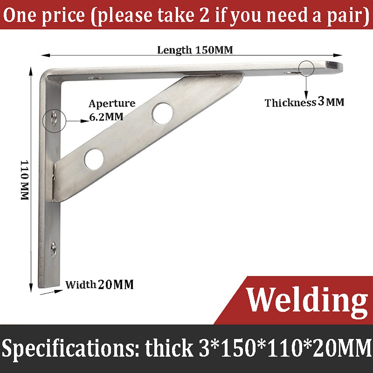 SYGA Stainless Steel Solid Thickened Triangular Bracket Wall-Mounted Rack Partition Support Layer Plate Support Bracket(150MM-LONG)