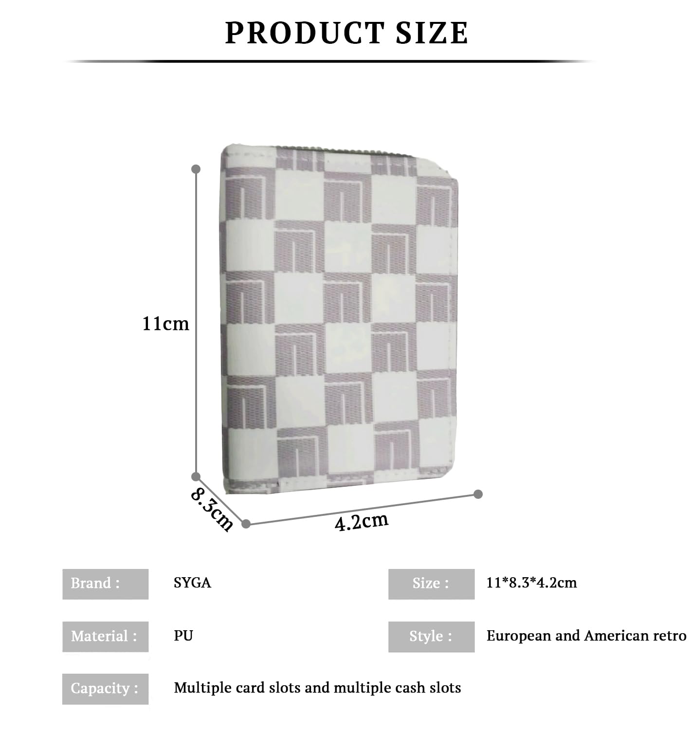 SYGA Women's Fashion Wallet, Double Zipper with Card Slots and Coin Pouch(Gridding White)