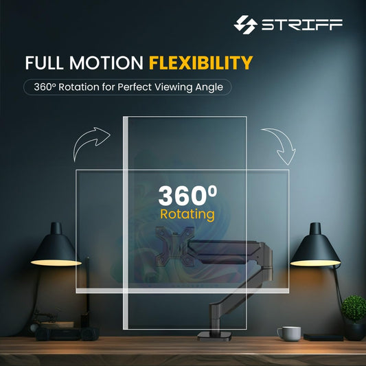 STRIFF Single Monitor Stand with Full Motion Arm | 360° Rotation & Height Adjustable Desk Table Mount | Universal VESA Bracket with C-Clamp | Fits 13–32 Inch Computer/LCD Screens | Holds 4.4–19.8 lbs