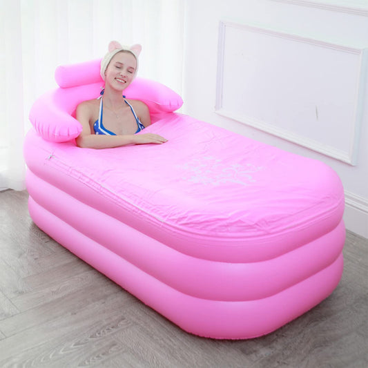 SYGA Inflatable Foldable Bathtub Plastic Bath Barrel Swimming Pool for Adult Inflatable PVC Bathtub Folding Spa Bathtub - Blue