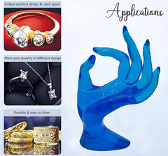 SYGA Hand Shape Ring Holder Jewelry Display Polyresin Mannequin Shaped Jewelry Stand Bracelet Holder for Home, Retail Stores, Jewelry Retailers - Transparent Blue