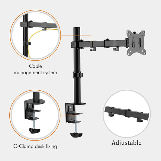 SYGA Monitor Stand Arm Desk Mount Fully Height Adjustable Bracket with C-Clamp & Gronment 180 Tilt Rotation Suitable for 13 to 30 Inch TV and Monitor Screen - Dual Horizontal Stand