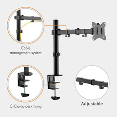 SYGA Single Monitor Stand Arm Desk Mount Fully Adjustable Bracket Ergonomic 180 Tilt, 360 Rotation & 360 Swivel Arm - VESA Dimensions: 75x75-100x100 - Single