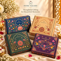 HomeSquare Tealight Holder Rangoli with Artificial Flowers & Tea Lights - Set of 7 Tealight Candle Holders