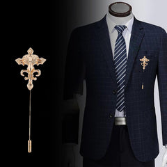 SYGA Men's Retro Crystal Flower Lapel Pin, Small Suit Brooch with CZ Stones, Silver