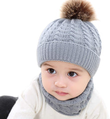 Toddler Knit Hat Scarf Set Pom Pom Hats Baby Beanie Cap Girls Neckwarmer Boys Winter Crochet Hat (Black 0-3 Years)