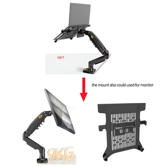 SYGA NB F80-FP Adjustable Laptop Monitor Mount, 10-17 Inches, Load Capacity 2-9KG, Gun Black