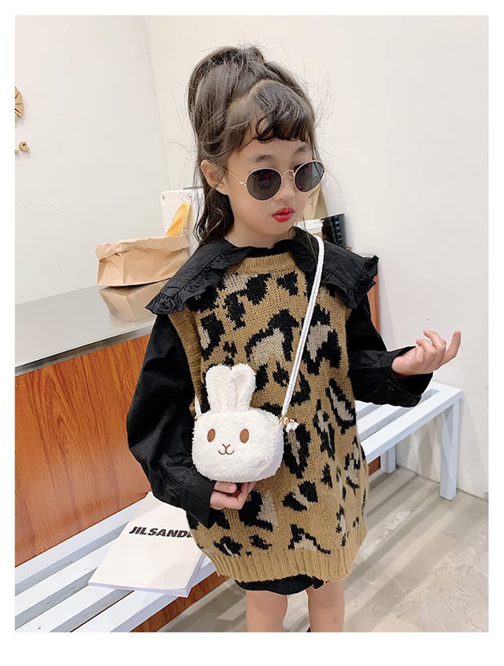SYGA Children Girls Messenger Bag Coin Purse Small Bunny Rabbit Cat Cartoon Shoulder Bag (Beige (Cat))